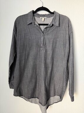 Eileen Fisher Heathered Gray Button-Neck Tunic S2